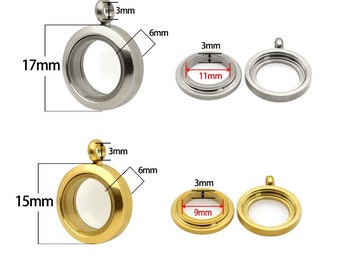 15-20mm  High quality Stainless Steel Floating Locket,Glass Screw Lock Locket Circle Pendant,Magnet Glass Photo Memory Living Floating Locke