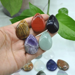 25x35mm Natural Teardrop Stone Pendant, Drilled, Gemstone Drop Pendant，Crystal Drop Pendant，Teardrop Stone Pendant Charm Beads For Jewelry