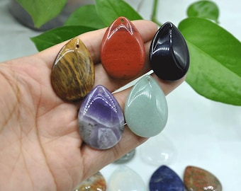 Colgante de piedra en forma de lágrima natural de 25 x 35 mm, perforado, colgante de gota de piedra preciosa, colgante de gota de cristal, colgante de piedra en forma de lágrima, cuentas de dijes para joyería