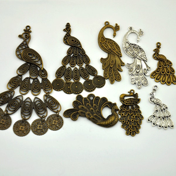 Pendentifs de charme de paon,Charme suspendu,charme de boucles d’oreilles,Pendentifs de paon en filigrane charmes,Fabrication de bijoux accessoires de bricolage - G1285