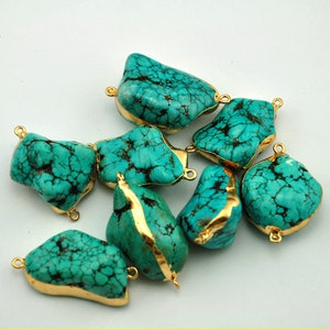 Turquoise Connector For Bracelets Necklaces.Turquoise connector bead with Gold Electroplated Edges.Tumbled Howlite Gemstone Jewelry Bulk