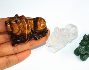 Hand Carved Gemstone Animal，2 inches Tiger Eye/Clear crystal/Green Aventurine Carved Tiger Home Decor,Statue Home Decor,Healing Crystal Gift