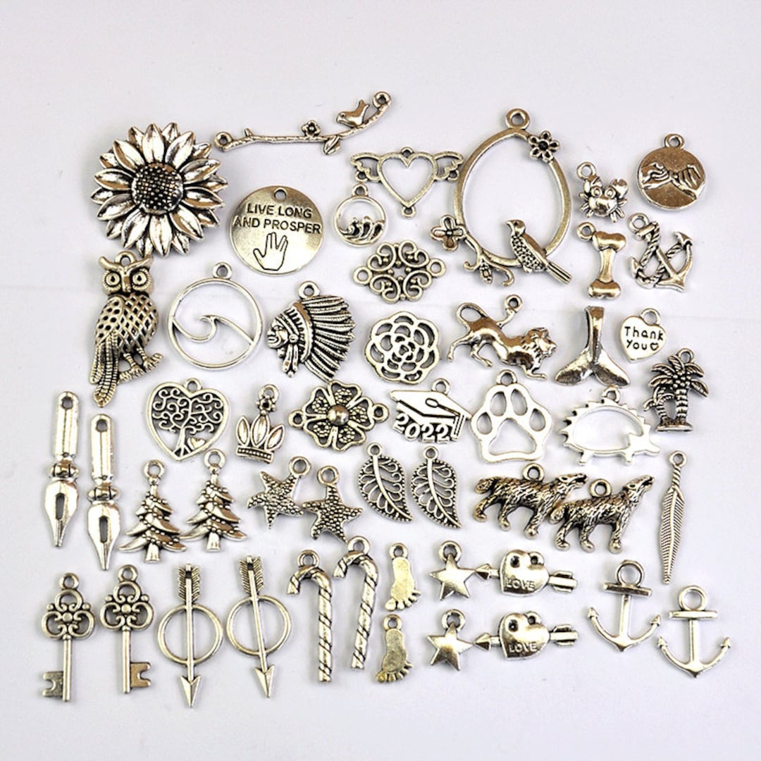 10-100pcs Liquidation Bulk Charm Lot Pendant Bulk Charm Mix Silver Brass  Tone Charm Random Charm Mix Jewelry Finding,mix Assorted Size 