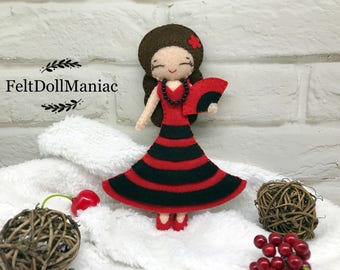 Spanish Flamenco Dancer Doll. Felt Doll. PDF Pattern and Tutorial. Dolls of the world.