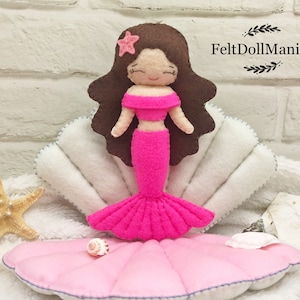 PDF Pattern. Pink Mermaid. Felt Doll. PDF pattern and Tutorial. Fairy tale pattern. The little mermaid.
