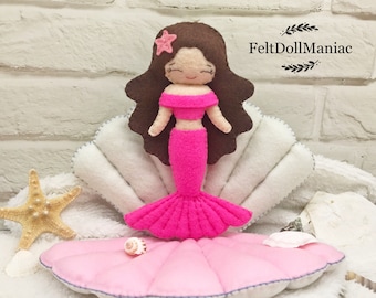 PDF Pattern. Pink Mermaid. Felt Doll. PDF pattern and Tutorial. Fairy tale pattern. The little mermaid.