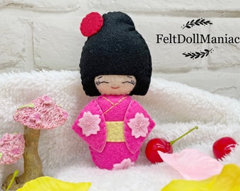 Felt Pattern. Japanese Kokeshi Doll. Pink. Felt Doll. PDF Pattern and Tutorial. Folk Art.