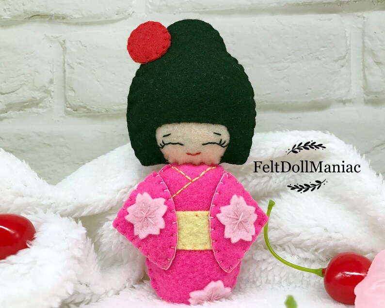 Japanese Kokeshi  Doll  Pink Felt  Doll  PDF Pattern  and Etsy