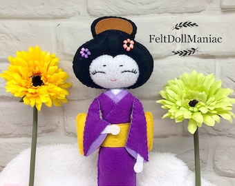 Japanese Geisha Doll. PDF Pattern. Felt Doll.