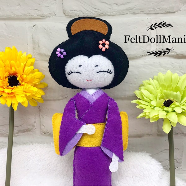 Japanese Geisha Doll. PDF Pattern. Felt Doll.
