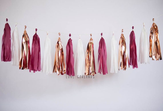 Ivory Rose Gold Burgundy Tassel Garland Burgundy Bronze Wedding