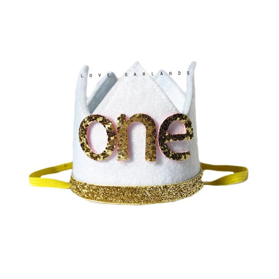 White Birthday Crown, One Birthday Crown, First Birthday Crown, White Gold Birthday Crown, Glitter Birthday Crown, White Birthday Hat Il_570xn