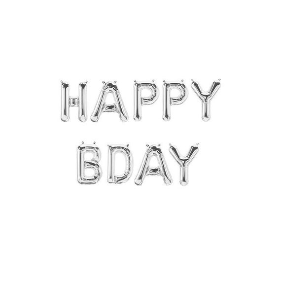 Silver Happy Bday Letter Balloons Silver Happy Birthday Etsy