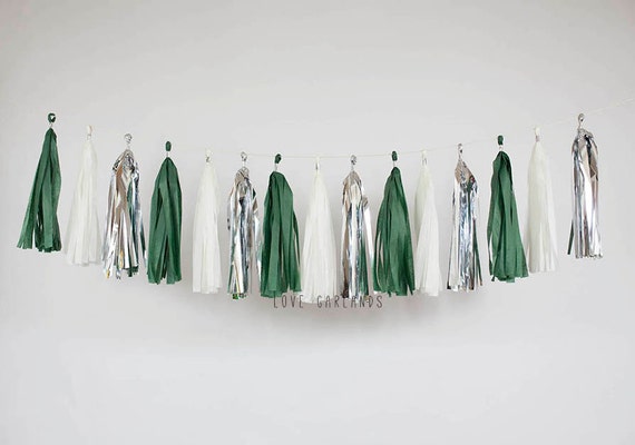 Hunter Green White Gold Tassel Garland Dark Green Garland Etsy