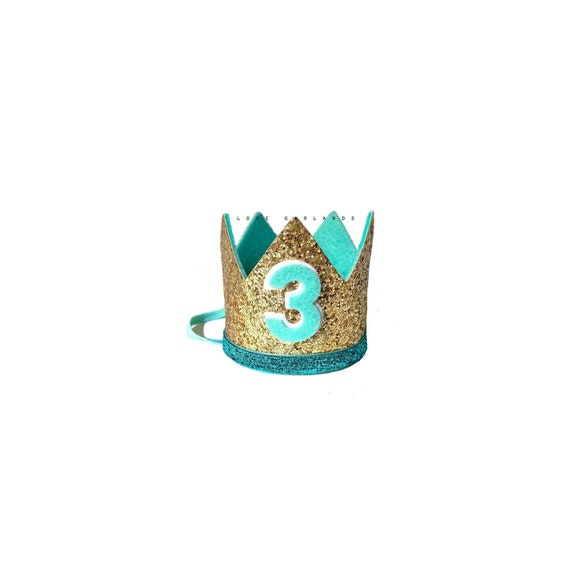 Mint Gold Birthday Crown, Third Birthday Crown, 3 Birthday Crown, Mint Gold Felt Crown, Mint Gold Birthday, Mint Gold Felt Hat, Felt Crown Il_570xn