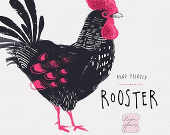 Hand painted rooster chicken clipart / farm nursery art / chicken clip art / children's birthday / birds / invitation / country clipart