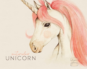 Akwarelowy jednorożec w kliszy: Ręcznie malowana sztuka do pokoju dziecięcego (plik PNG do pobrania)
