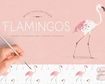 Grafika z różowym flamingiem: papiery, tła, wzory (do pobrania w wersji cyfrowej)