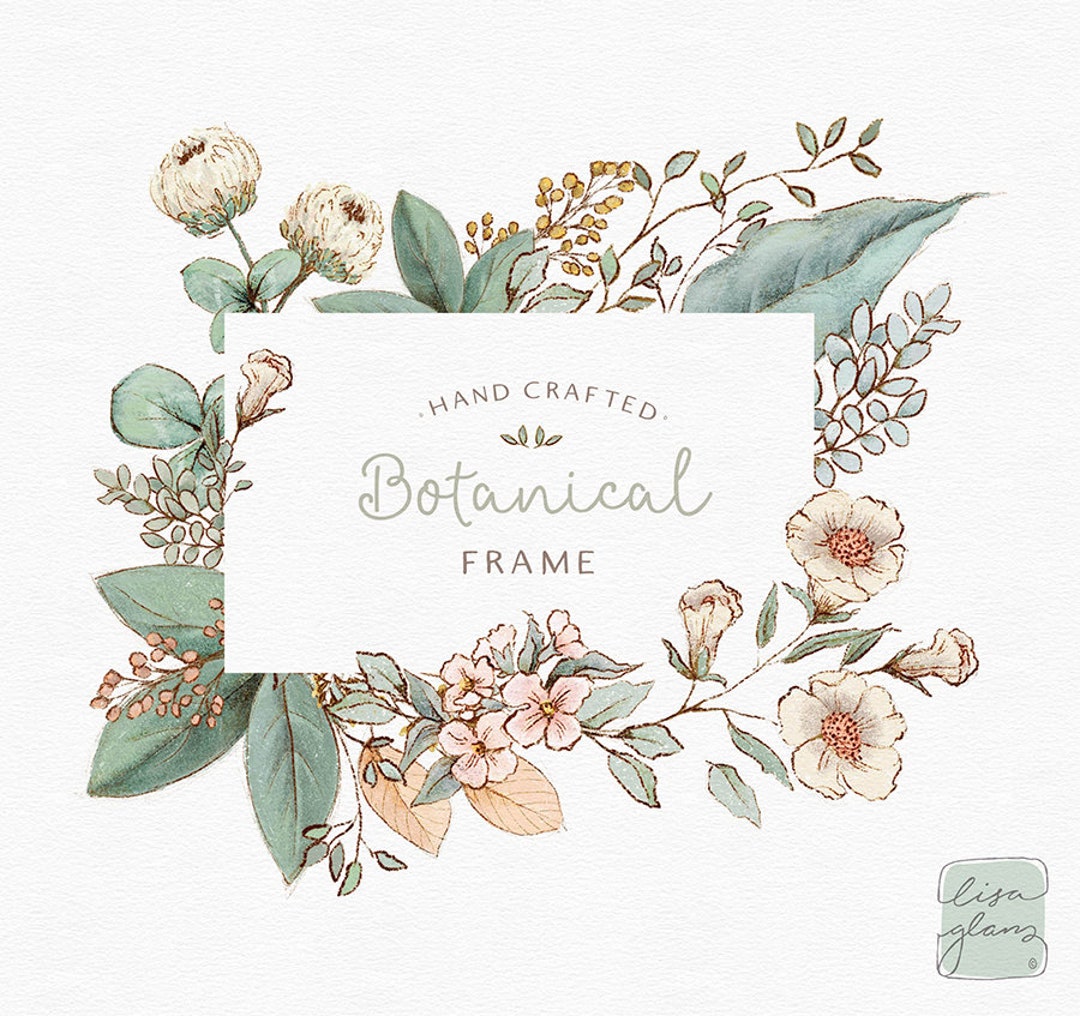 Watercolor Botanical Heart Frame Clipart Graphic by