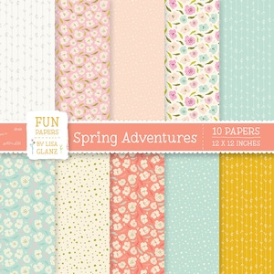 Lindos papéis para impressão de primavera brilhante, papéis para download digital de verão em 12 x 12 polegadas, fundo de flores, papéis florais, álbum de recortes e planejador