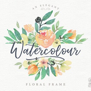 Cadre floral aquarelle : cadre rectangle floral peint à la main / mariage invitation clip art été aquarelle fleurs / usage commercial / TB-b
