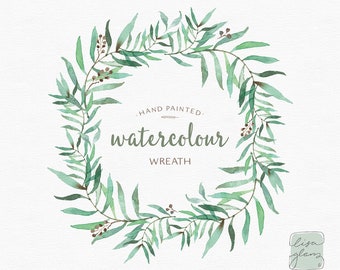 Tropical Watercolor Leaves clipart: leafy watercolor wreath clipart perfect for wedding stationery