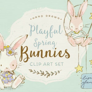 Spring bunny clipart set: bunnies clip art, sweet clipart, instant download cute Easter rabbit clipart with PNG files for commercial use