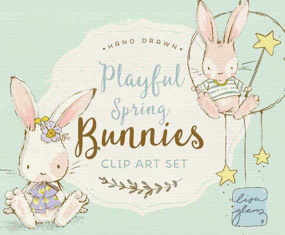 Spring Bunny Clipart Set Bunnies Clip Art Sweet Clipart Etsy