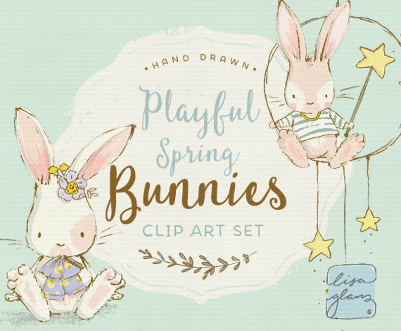 Spring Bunny Clipart Set: Hand-drawn Easter Bunnies (PNG, AI ...