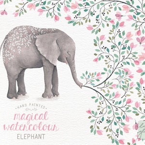 Aquarell Elefant Clipart: Handgemaltes Kinderzimmer Bild (Digitaler Download)