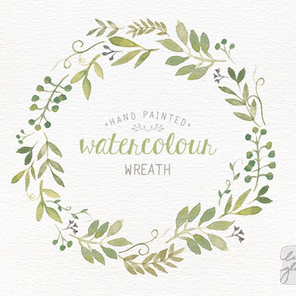 Leafy Watercolor Wreath Clipart: Hand-Painted Wedding Stationery (PNG)