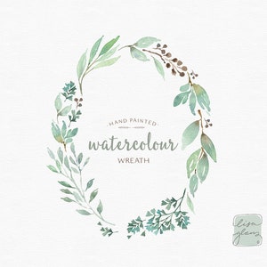 Handgeschilderde aquarel clipart: ovale vorm groene groene aquarel krans clipart perfect voor moderne bruiloft briefpapier
