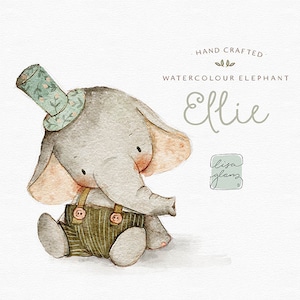 Aquarel olifant: handgeschilderde clipart / boskwekerij kunst / baby dieren clip art / kinderverjaardag / baby geboortekaartje /