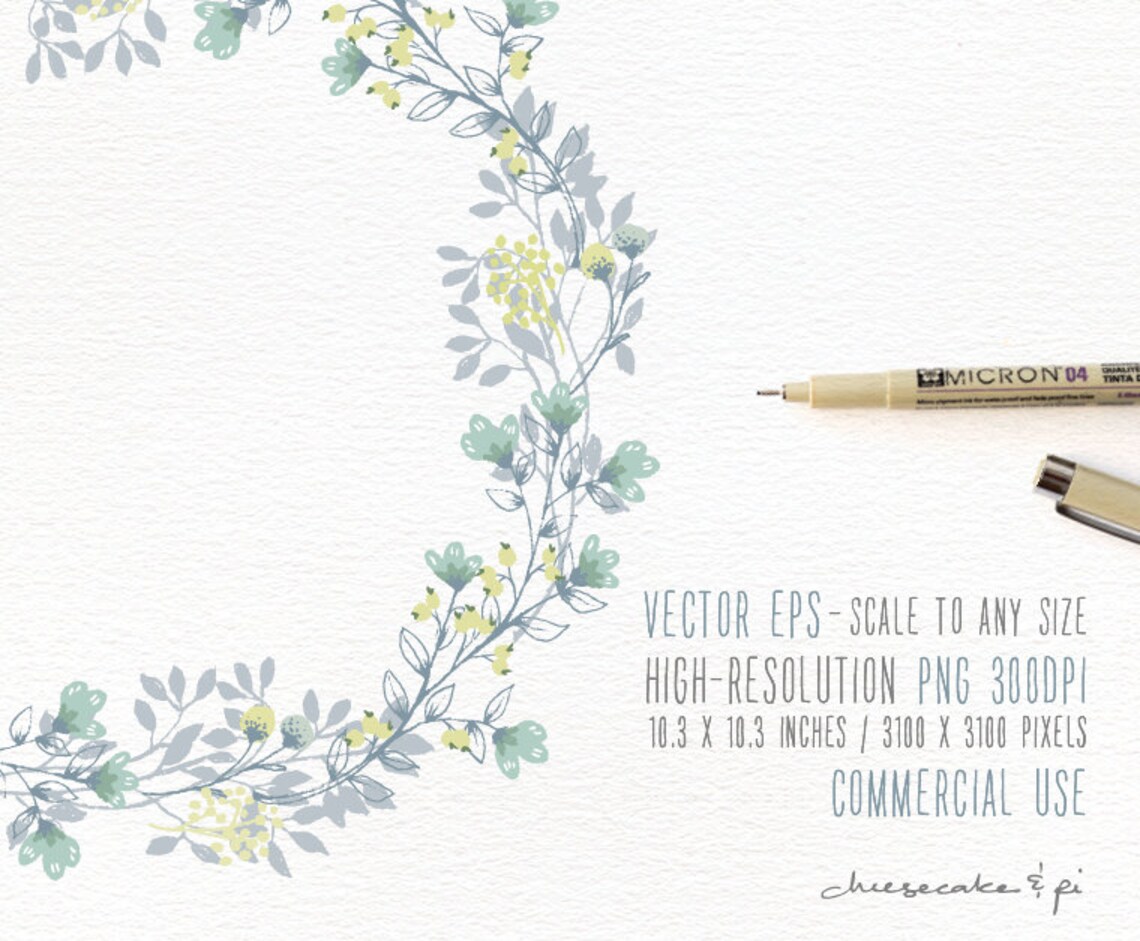 Floral Wreath: Hand Drawn Floral Wreath Clipart / Wedding - Etsy