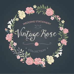 Collezione di clipart di ghirlande floreali per inviti di nozze vintage: lavagna rosa, ghirlande disegnate a mano, fiori / vettore, PNG, JPG / CP0038
