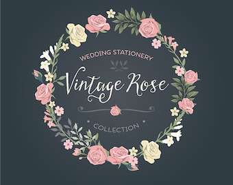 Vintage Wedding invitation floral wreath clipart collection: Rose chalkboard, hand drawn wreaths, flowers / Vector, PNG, JPG / CP0038