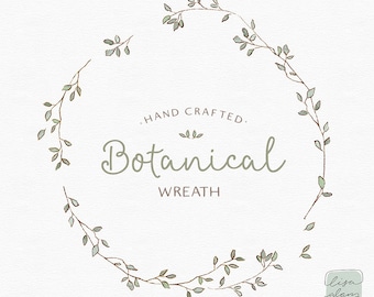 Hand-Drawn Leafy Wreath Clipart: Botanical Wedding Stationery (PNG)