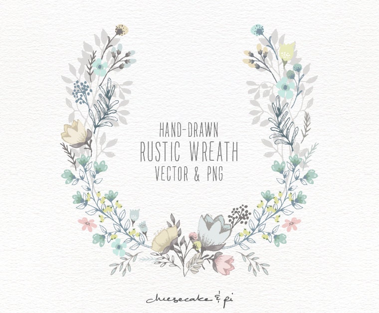Floral Wreath: Hand Drawn Floral Wreath Clipart / Wedding - Etsy