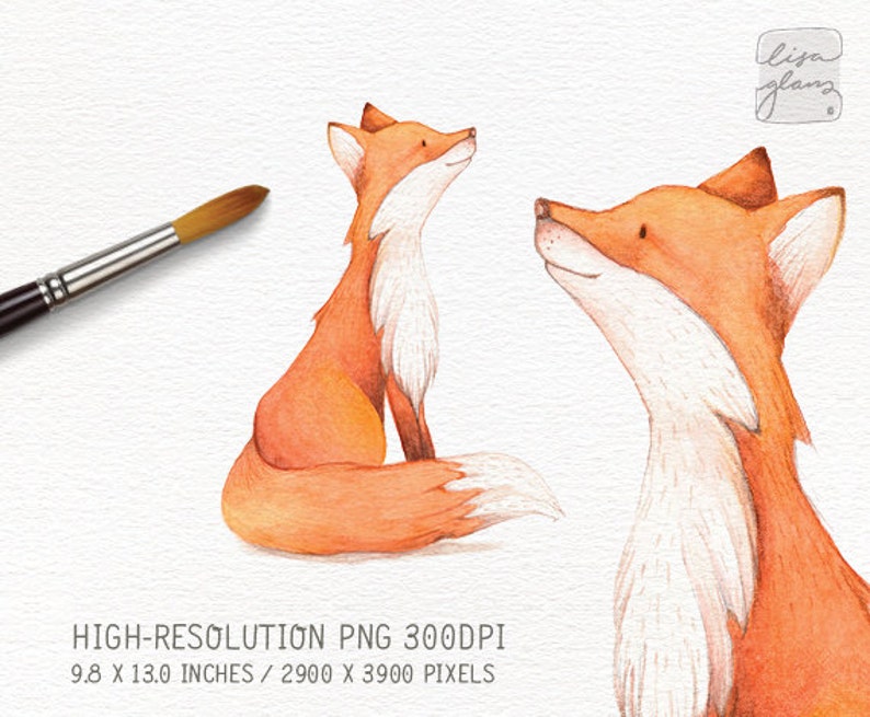 Watercolor fox: hand painted fox clipart / woodland nursery art / animal clip art / childrens birthday / baby birth announcement / CM0084 image 2