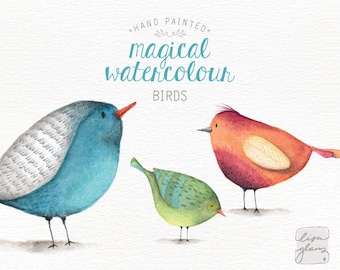 Watercolor birds: PNG clipart / 3 whimsical clip art birds / commercial use / nursery art / children decor / CM0076-birds