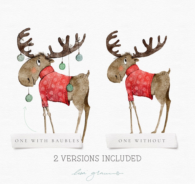 Watercolor Christmas winter woodland moose: hand painted animal clipart perfect for nursery art, holiday greetings and more image 4