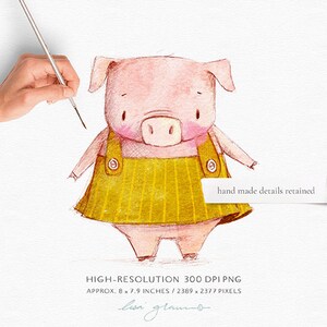 Watercolor pig: hand painted clipart / woodland nursery art / baby animal clip art / children's birthday / baby piglet birth announcement image 3