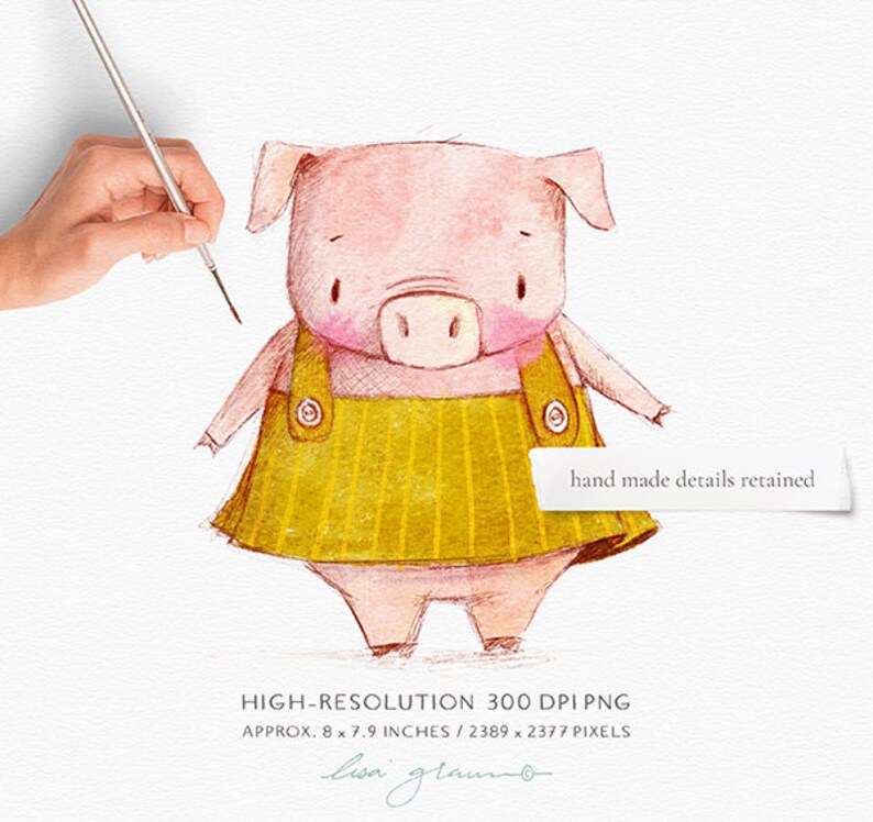 Watercolor pig: hand painted clipart / woodland nursery art / baby animal clip art / children's birthday / baby piglet birth announcement image 3