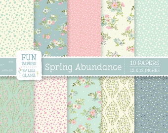 Paquete de papel digital floral de primavera: álbum de recortes y planificador de 30,5 x 30,5 cm (descarga digital)