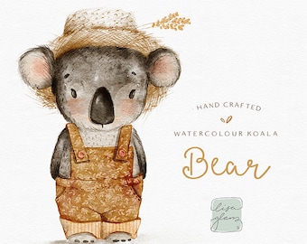 Watercolor koala bear: hand painted clipart / woodland nursery art / baby animal clip art / children's birthday / baby birth announcement /