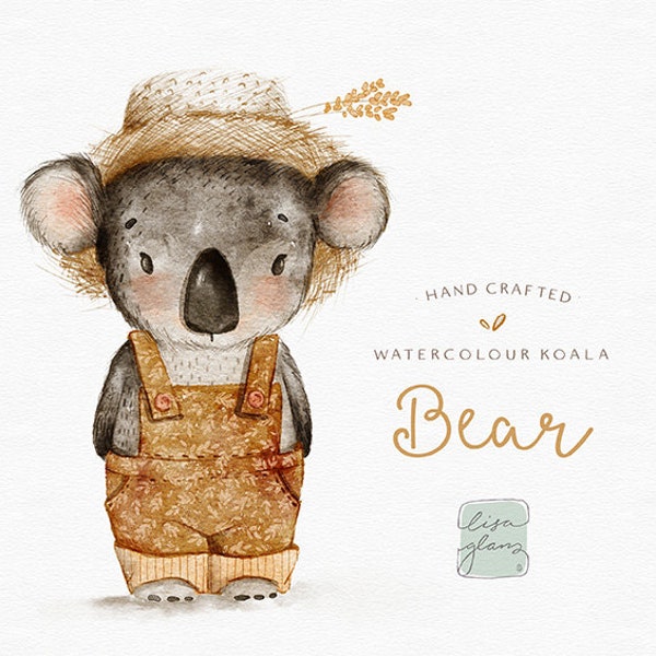 Aquarel koala beer: handgeschilderde clipart / bos kinderdagverblijf kunst / baby dier illustraties / verjaardag van kinderen / baby geboortekaartje /