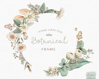 Hand Drawn Floral Wreath Clipart: Botanical Frame (PNG)