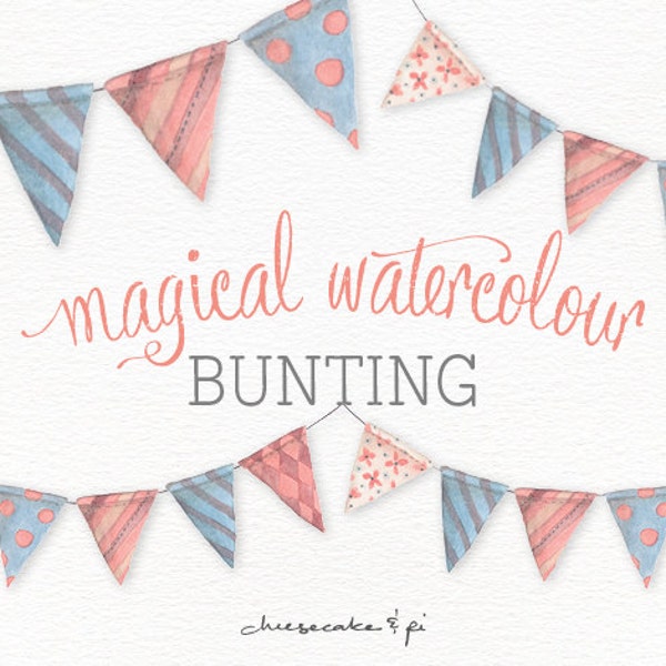 Watercolor bunting clipart: painted whimsical bunting banner / PNG clip art / commercial use / nursery art / children decor / CM0076-bunting