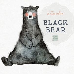 Aquarelle mignonne clipart noir clipart art parfait pépinière boisée, clip art animal bébé et l’anniversaire des enfants et l’annonce de naissance