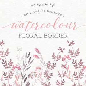 Borda floral em aquarela: clipart floral pintado à mão/clip art de convite de casamento/uso comercial/rosa, cinza, blush/CM0072a